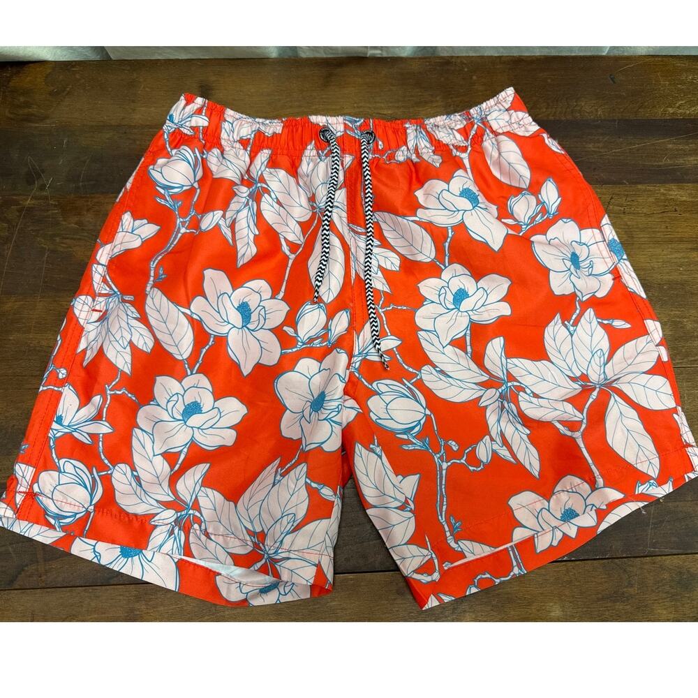 Franks Swim Trunks Shorts Bathing Suit Orange Floral Tropical Men's Size Small